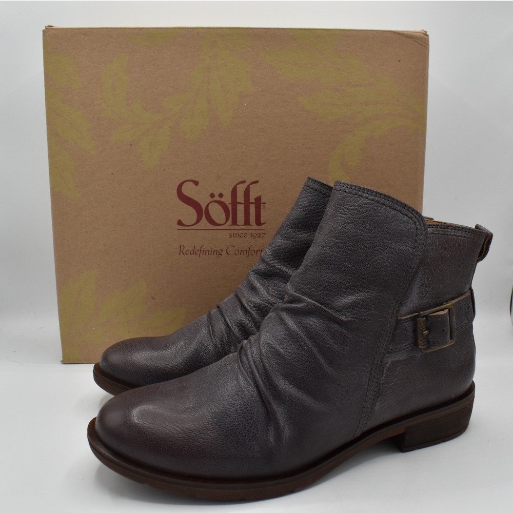Sofft Brookdale Ankle Boot Women Size 9 Brown Leather Ruched Buckle Shoes NWB